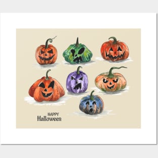 Happy Halloween Pumpkin Hand drawn Posters and Art